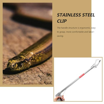 Stainless Steel Straight-Mouth Clip Non-Slip Crab Clamp Lobster Grabber Eel Catching Tool with Ergonomic Handle 29.52 Inch for Seafood and Waste Picking
