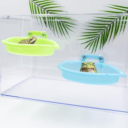 Tree Frog Terrarium Accessories, 2 Pack Plastic Bathtub with Suction Cups, Tank Habitat Accessories for African Dwarf Frog, Toad, Tree Frogs