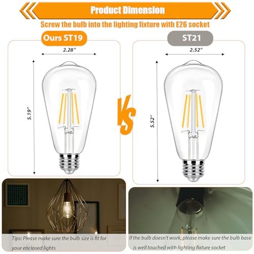 winsaLED 12 Pack LED Edison Bulb 40 Watt Equivalent, Non-Dim, 4W ST19 3000K | Warm White LED Light Bulb, 450LM, E26 Base, CRI 90 - color: 3000k-warm White