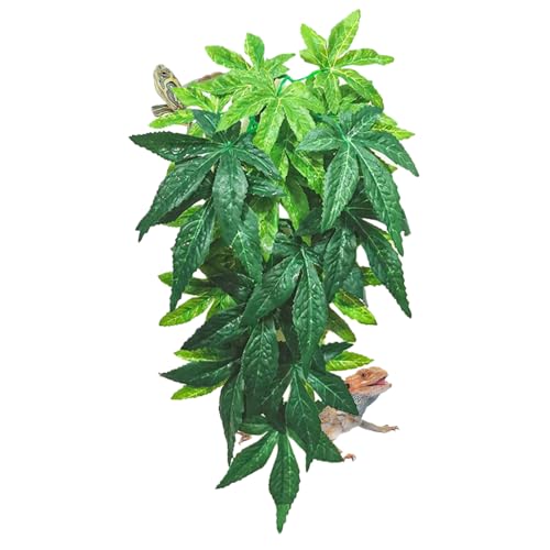 DONGKER Reptile Terrarium Plant, 12'' Artificial Hanging Plants with Suction Cups for Bearded Dragon Lizard Gecko Frogs Tank - color: Color 2