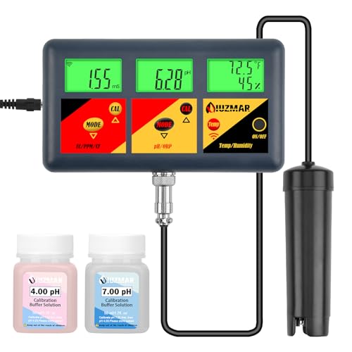 pH EC Meter for Hydroponics 7 in 1 pH EC PPM CF ORP Temp Humidity | Continuous Monitor pH ORP Meter for Water Hydroponics EC PPM Meter for Hydroponic Garden DWC Setup Aeroponic