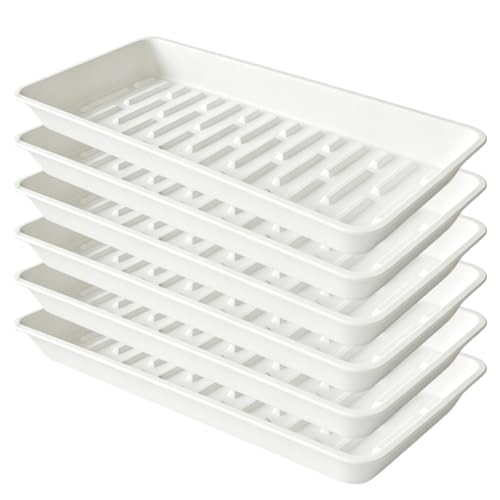 6 Pack Plastic Plant Saucer Rectangular 6 x 11 Inch, Indoor Outdoor Drip Tray for Flower Pot, Windowsill, White - color: White, size: 11" x 6" x 1.0" (6pack)