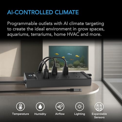 AC Infinity Outlet AI+, Environment Controller, Smart WiFi Power Strip | Dual-Zone Temperature Humidity, Individual Control 8 Plugs, AI Targeting, Thermostat Greenhouse Aquarium Terrarium Home 1800W - style: 8 Plugs