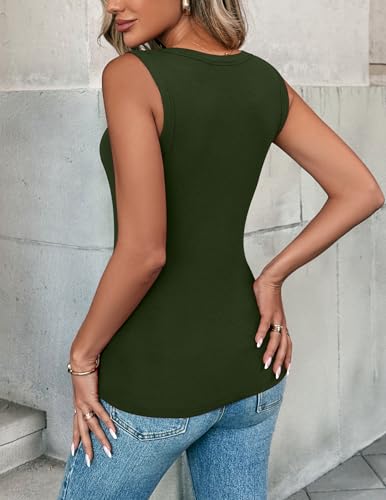 Zeagoo Womens Sleeveless Crewneck Ribbed Tank Tops Casual Basic Summer Top | Cute Going Out Shirts, Slim Fitted Women Tops, Racerback Top Shirt Clothes, Dressy Casual Fashion Clothing - color: Army Green, size: Medium