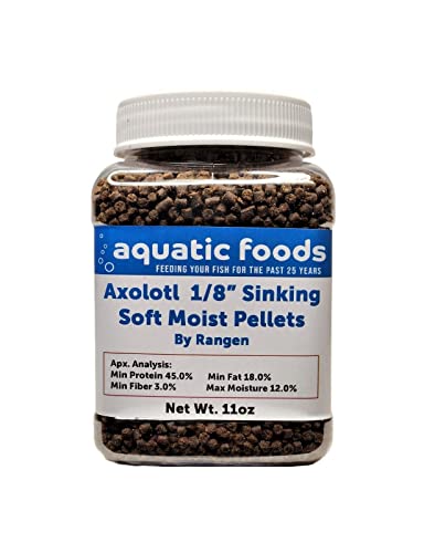 Axolotl Food, 1/8" Soft Moist Sinking Pellets, Rangen's Salmon Meal Pellets for Small Axolotl. Also Shrimp, Snails, Crabs, Bottom Fish, All Tropical Fish...11oz Small Jar