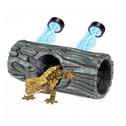 Magnetic Crested Gecko Hide - Resin Hollow Log Cave, Reptile Hide Cave, Reptile & Amphibian Habitat Hideouts, Climbing Toy Reptiles Tank Accessories Terrarium Decor