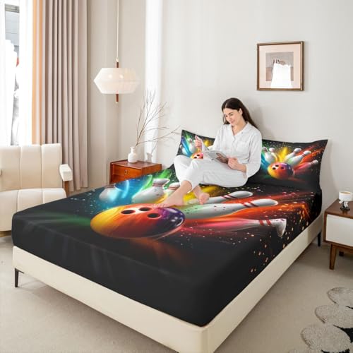 Erosebridal Colorful Bowling Bed Sheets Rainbow Tie Dye Fitted Sheet Twin Size,Ball Gaming Sheets for Kids Boys Girls Adults Fashion Graffiti Bed Set - color: Black Red Green Yellow, size: Twin (No Top/Flat Sheet)