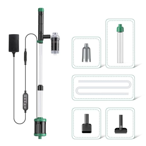 AKKEE Aquarium Vacuum Gravel Cleaner, 36W Electric Fish Tank Cleaner Vacuum, 8 in 1 Multifunctional Aquarium Cleaner for Automatic Water Change, Wash Sand, Water Circulation and Timed Off，Green