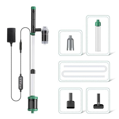 AKKEE Aquarium Vacuum Gravel Cleaner, 36W Electric Fish Tank Cleaner Vacuum, 8 in 1 Multifunctional Aquarium Cleaner for Automatic Water Change, Wash Sand, Water Circulation and Timed Off，Green