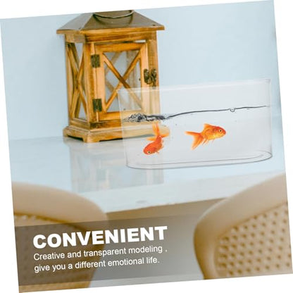 Abaodam Small Oval Transparent Betta Fish Tank Shatterproof Desktop Aquarium for Shrimp Turtle and Reptile Habitat Decorative Container for Office and Home