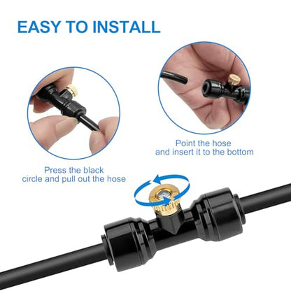 Connector Black 10PCS, Mister Nozzle Replacement Kit for Homenote,Lekit,Bonviee,lifeegrn, 10 Pcs Outside Brass Mist Nozzles & Tees for 1/4'' Hose, Outdoor Water Misting Cooling System, Pation Misting