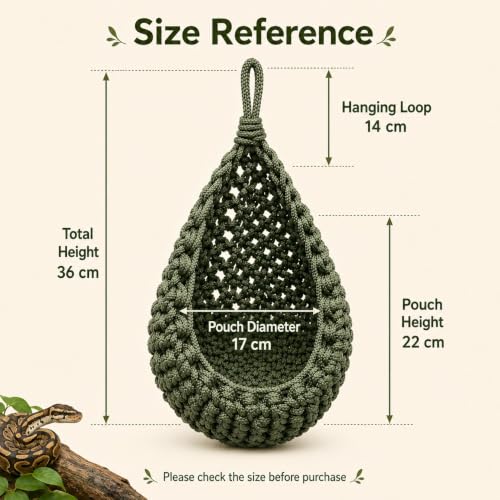 Snake Hammock for Terrarium, Handwoven Reptile Hanging Sleep Pouch, Soft Rope Hideout for Gecko, Small Lizard Tank Accessories(Green) - color: Green