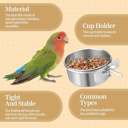 12 Pcs Stainless Steel Bird Food Bowls, 10 oz Bird Water Bowls with Clamp Holders, Parrot Cage Coop Feeders for Cockatiel Conure Budgie Parakeet Macaw (12PC-10oz Stainless Steel Bowl) - color: 12PC-10oz Stainless Steel Bowl