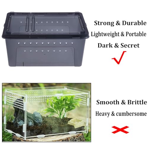 PINVNBY 8 PCS Reptile Feeding Box Portable Snake Breeding Box Reptile Transport Container 7.48"x4.92"x2.95" Plastic Pet Houses for Lizard Spider Scorpion Gecko Insect Tortoise Treefrog(Black)