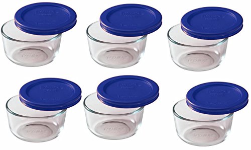 Pyrex 7202 (1-Cup) Glass Bowl With Cadet Blue Lid (6-Pack) - Made in USA | BPA-Free Cover | Non-Porous Glass | Dishwasher Safe | Refrigerator Freezer Compatible | Secure Food Storage