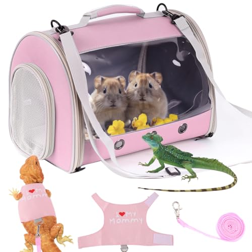 Small Animal Travel Backpack Carrier,Portable Bearded Dragon Bag for Sugar Glider,Hedgehog,Rat,Bunny,Rat,Outdoor Used (Pink, Carrier L+ I Leash) - color: Pink