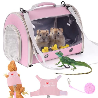 Small Animal Travel Backpack Carrier,Portable Bearded Dragon Bag for Sugar Glider,Hedgehog,Rat,Bunny,Rat,Outdoor Used (Pink, Carrier L+ I Leash) - color: Pink