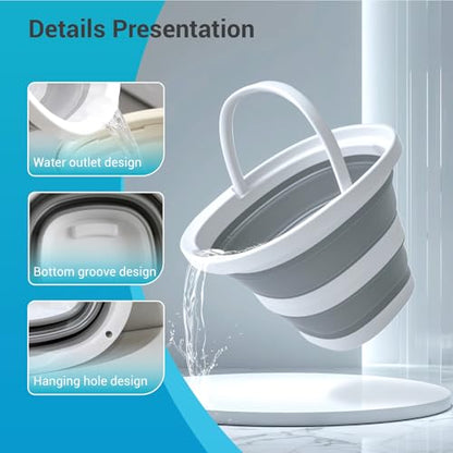 Collapsible Bucket with Handle. 10L 2.6-Gallon Capacity, Designed for Outdoor Car Washing, Fishing, and Household Cleaning. Portable and Space-Saving