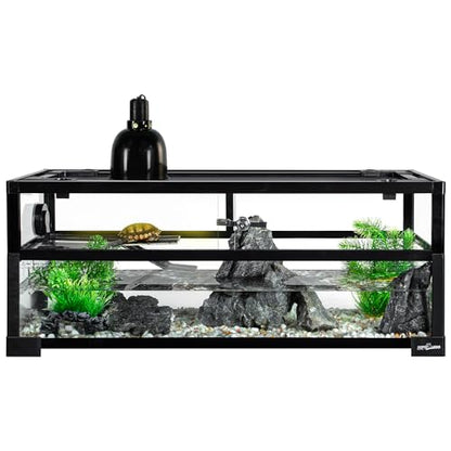 REPTIZOO 18 Gallon Turtle Tank Aquarium, 30"×12"×12" Tortoise Habitat Water-Land Ecological Turtle Tank with Drainage System Aquatic Aquarium - size: 30"×12"×12"