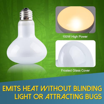 Reptile Heat Light Bulb, 100 Watt UVA Basking Spot Lamp Bulbs, Daylight Heating Spotlight for Turtle, Bearded Dragon, Tank, Lizard, Snake, Leopard Gecko, Chameleon, Ball Python - 4 Pack - size: 4 Pack