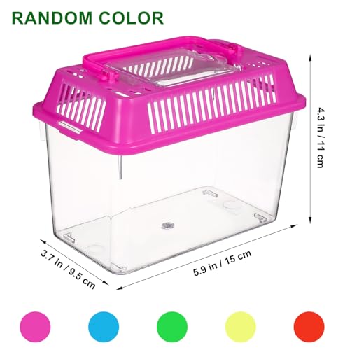 Toddmomy 4Pcs Portable Fish Tank with Handle, 5.9-Inch Small Plastic Reptile Carrier for Travel, Transparent Critter Keeper for Betta Fish, Turtles & Hamsters, Mini Pet Habitat Breeding Box