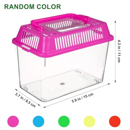 Toddmomy 4Pcs Portable Fish Tank with Handle, 5.9-Inch Small Plastic Reptile Carrier for Travel, Transparent Critter Keeper for Betta Fish, Turtles & Hamsters, Mini Pet Habitat Breeding Box