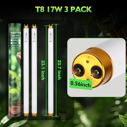 UVB Light for Reptiles Bearded Dragon, 3 Pack T8 UVB Reptile Light UVB Bulb 10.0 17W UVA UVB Reptile Light Bulb Terrarium Light Lamp Tube for Turtle Chameleon Leopard Gecko Snake Tank, 24 Inch - size: T8-24 Inch(3 Pack)