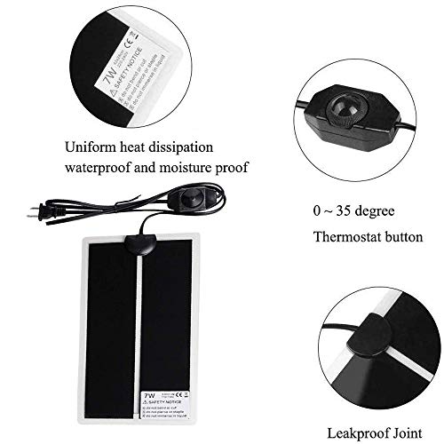 Reptile Heating Pad with Temperature Adjustment, 110V Non-Adhesive Heat Mat for Reptiles Tortoise Snakes Lizard Gecko Hermit Crab Turtle Amphibians - 7W Terrarium Heat Pad - size: 11 x 6 IN