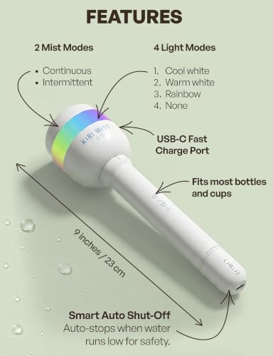 Portable Humidifier for Bedroom, Mini Humidifier fits any water bottle, USB-C Cool Mist Humidifier with 7 Color LED Night Light, Whisper quiet, 1200mAh Rechargeable for Car Office Travel