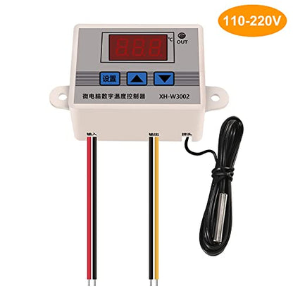 2PCS XH-W3002 Digital Temperature Controller -50 to 110 °C Programmable Heating Cooling Thermostat LED Display Thermostat Control Switch and NTC 10K Thermistor Sensors with Waterproof Probe