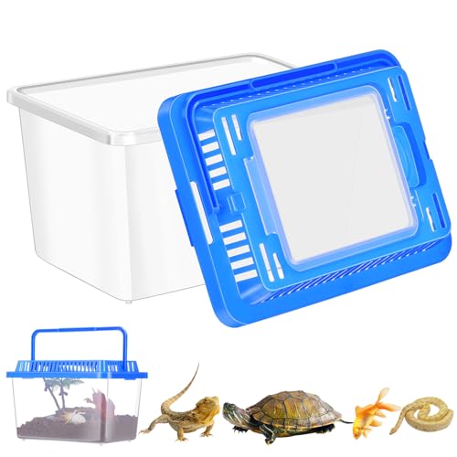 SEWACC Plastic Turtle Tank with Lid, Portable Aquarium Enclosure for Home and Travel, Clear Reptile Carrier Box for and Lizards, Sturdy Pet Habitat