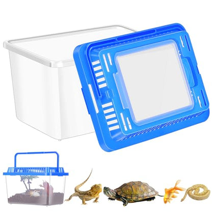 SEWACC Plastic Turtle Tank with Lid, Portable Aquarium Enclosure for Home and Travel, Clear Reptile Carrier Box for and Lizards, Sturdy Pet Habitat