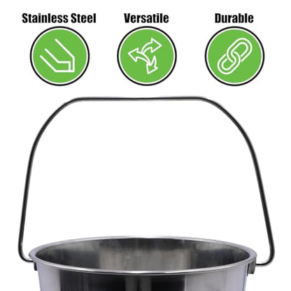 Grip Stainless Steel Bucket (4 Gallon) - Great for Pets, Cleaning, Food Prep - Hang on Fences, Cages, Kennels - Home, Garage, Workshop - size: 4 Gallon