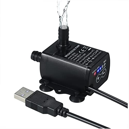 Decdeal Submersible Water Pump Aquarium Fountain DC 5V 4.8W 300L/H Lift | with Flow Adjustment Function and USB Interface
