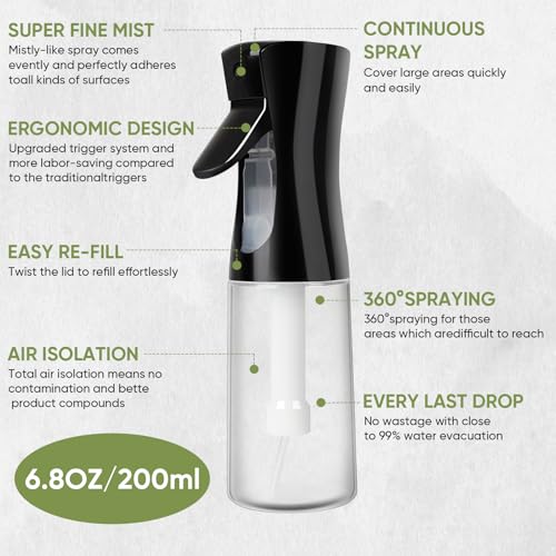 Continuous Spray Bottles (2 pack 6.8 oz/200ml), Ultra Fine Mist Sprayer, Spray Bottle For Hairstyling, Cleaning, Plants, Pets, Barbers, Salons (White & Black | 2 Pack) - color: White & Black | 2 Pack