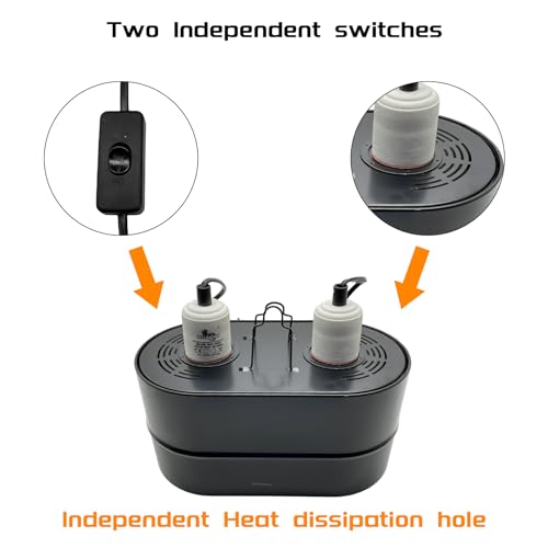 Dual Reptile Light Fixture Deep Dome,Max 150W,UV Lamp Fixture Dual Lamp Cap for Reptiles Terrarium with Two Independent Switches Heat Lighting Lamp Kit.