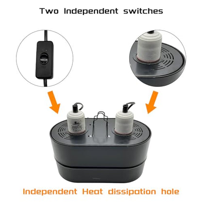 Dual Reptile Light Fixture Deep Dome,Max 150W,UV Lamp Fixture Dual Lamp Cap for Reptiles Terrarium with Two Independent Switches Heat Lighting Lamp Kit.