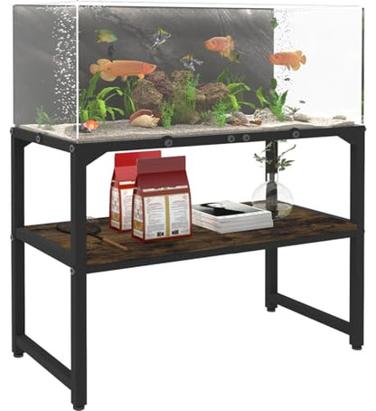 Mondazie 20-30 Gallon Fish Tank Stand, 30" L x 12" W x 20.5" H, Black | Rimless Aquarium Stand with Shelf for Storage, 2 Tiers Breeder Tank Turtle Reptile Terrarium Stand Rack for Home Office