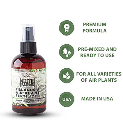Cute Farms Tillandsia Air Plant Fertilizer | Gentle Weekly Use Formula Plant Food | Formulated Nutrients for Air Plants (4 oz. Spray Bottle) - size: 4 oz. Spray Bottle
