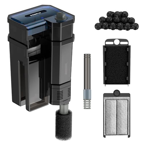 Pawfly 3 W Aquarium Filter, 15 Gallon Fish Tank Filter, 60 GPH Hang on Back Aquarium Filter with Adjustable Water Flow, Sponge, Bio Balls & Extendable Intake Tube, Ultra Quiet HOB Filter - size: 5"× 3.2"