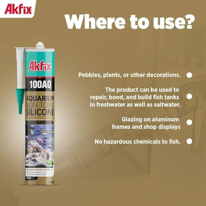 Akfix 100AQ Aquarium Sealant Black (2x10.1 fl. oz.) – 100% Waterproof, Fish-Safe, High-Speed Curing and Strong Adhesion, Non-Toxic Glass Adhesive for Aquarium Repair | Black, 2 Pack - color: Black, size: 2 Pack