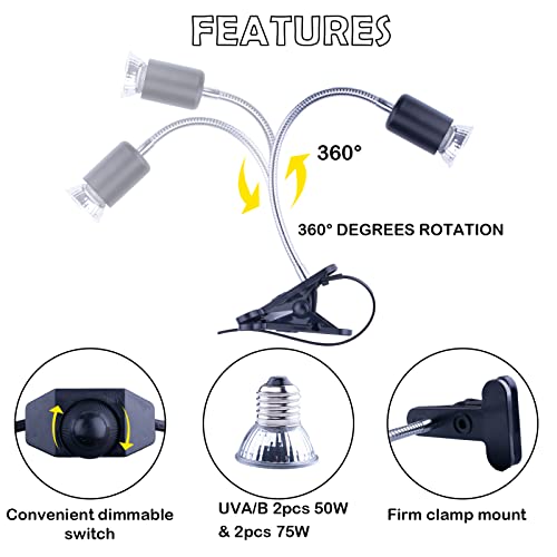 Reptile Heat Lamp,Adjustable and Timed Heat Lamps with 360° Rotatable Hos