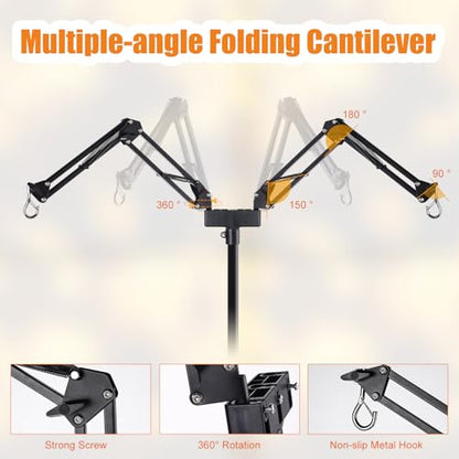 Dual Reptile Lamp Stand Reptile Light Stand with 2 Brackets | Height Adjustable (15.7 inch to 74.3 inch), For Hanging Heat Lamp Holder and Light Fixture