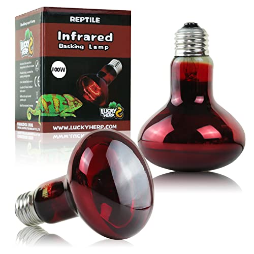 LUCKY HERP 100W Reptile Heat Lamp Bulb 2 Pack, Amphibian Infrared Basking Spot Light Bulb, Red Heat Lamp Bulbs for Reptiles, for Turtle, Bearded Dragon, Lizard, etc - color: Infrared Basking Light Bulb, size: 100 Watts