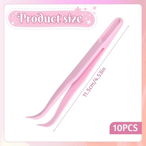 10 Pcs Bent Plastic Tweezers, Kids 4.5 Inch Craft Tweezers Long Sticker Tweezer for Kids Crafting, DIY Jewelry Making, Stickers, Bead Bracelets, Feeding Reptiles, Baking Decoration (Pink)