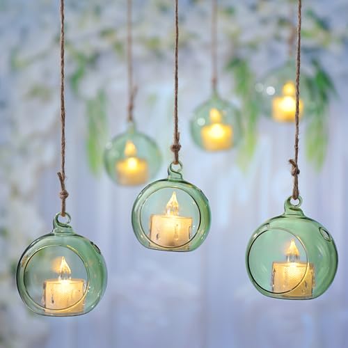 LETINE 12pcs Green Glass Orb Set, 2.17" & 1.93" Spheres for Air Plant Terrarium, Tea Light & Votive Candle Holders - Ideal for Wedding Centerpieces, Christmas Table Decorations, Rehearsal Dinner
