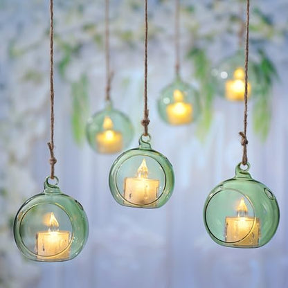 LETINE 12pcs Green Glass Orb Set, 2.17" & 1.93" Spheres for Air Plant Terrarium, Tea Light & Votive Candle Holders - Ideal for Wedding Centerpieces, Christmas Table Decorations, Rehearsal Dinner