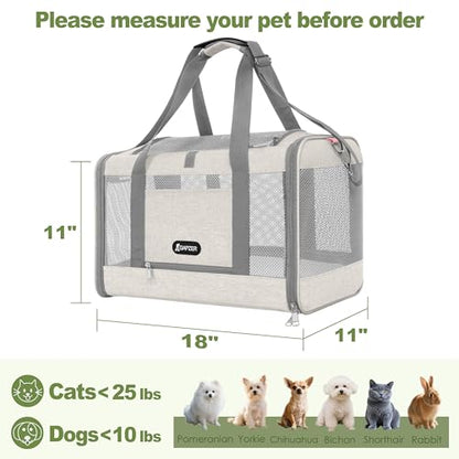 GAPZER Cat Carrier American Airline Approved 18x11x11,Top Opening Pet Cage | Mini Dog Foldable Soft Carrying Bag, Bichon Crate Kennel Breathable Case Hard Bottom, 4-Side-Ventilation See Through Mesh Bag - color: Beige