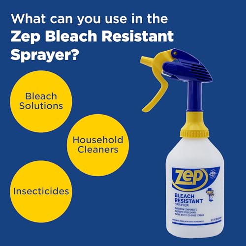 Zep Bleach Resistant Professional Sprayer Bottle - 32 oz (Pack of 2) - ZUPRO2-30 Foot Stream Spray or a Fine Mist, Adjustable Nozzle Measurements, Bleach Resistant for Up to a Year