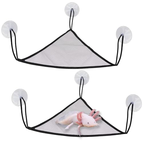 2 Pcs Axolotl Bearded Dragon Lizard Hammock with Large Suctions and Rope No Rust Breathable Mesh Reptile Hammock Tank Accessories for Geckos, Iguanas, Anoles, Snakes, Chameleon (Black)